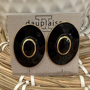 Carol Dauplaise NWT‎ Oval Clip-On Earrings - Black and Gold - Classic Timeless​